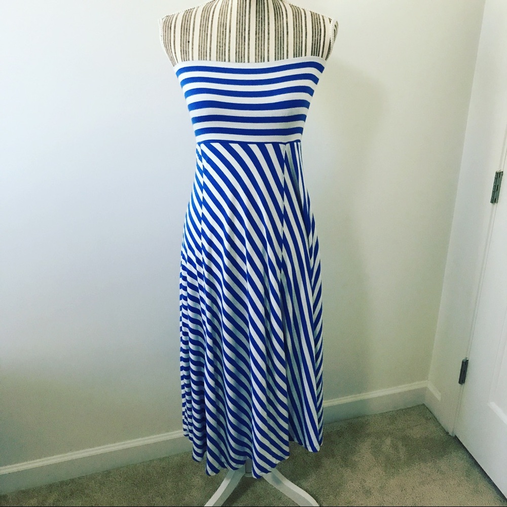 Gap Blue and White Stripe Sleeveless Maxi Dress
